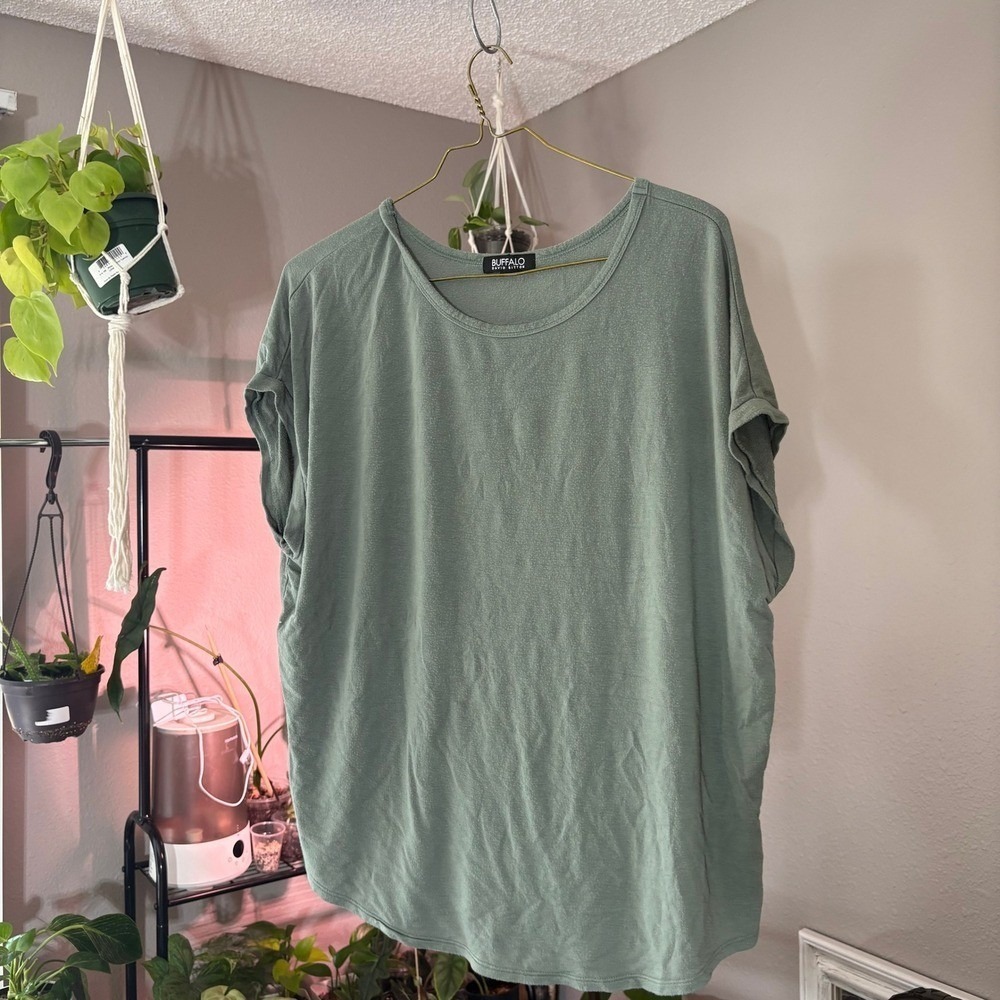 Buffalo David Bitton Olive Green Dolman Tee Relaxed‎ Fit Top XL